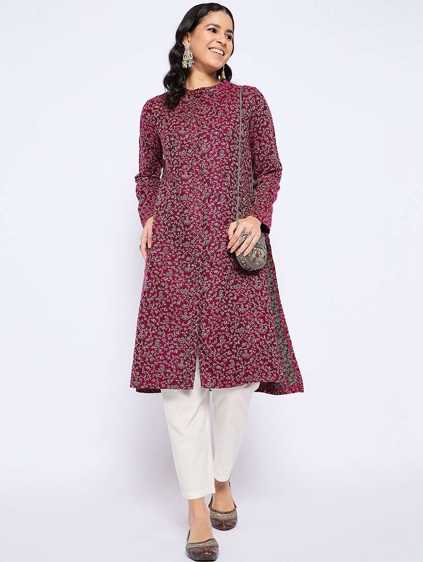 women self designed long sleeves woolen kurta - 21724289 -  Standard Image - 3