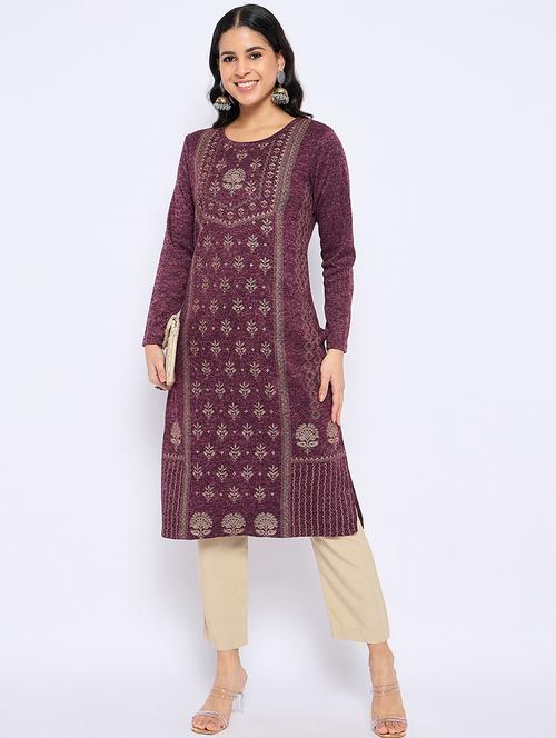 women self designed long sleeves woolen kurta - 21724291 -  Standard Image - 0