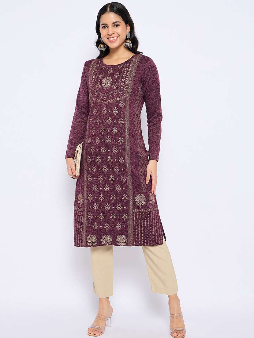 women self designed long sleeves woolen kurta - 21724291 -  Zoom Image - 0