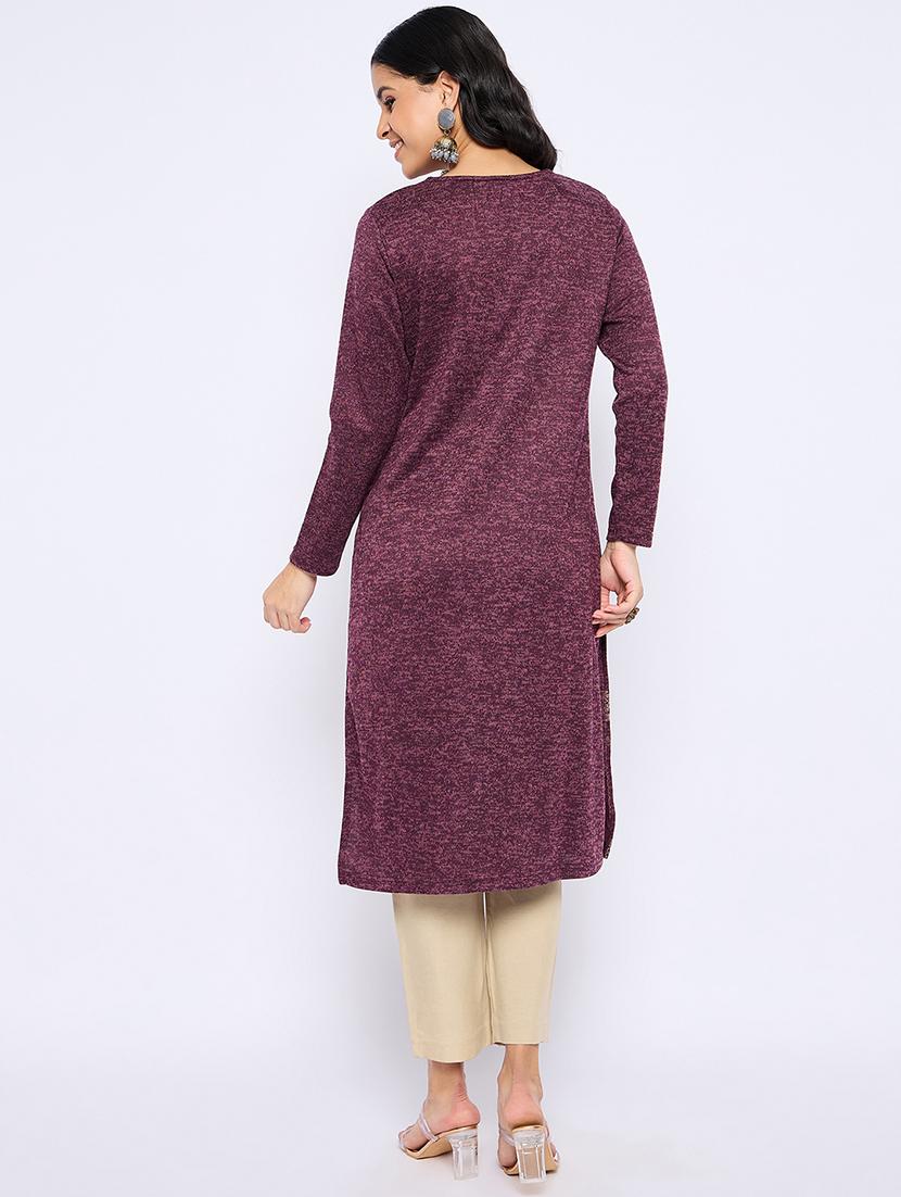 women self designed long sleeves woolen kurta - 21724291 - Standard Image - 3