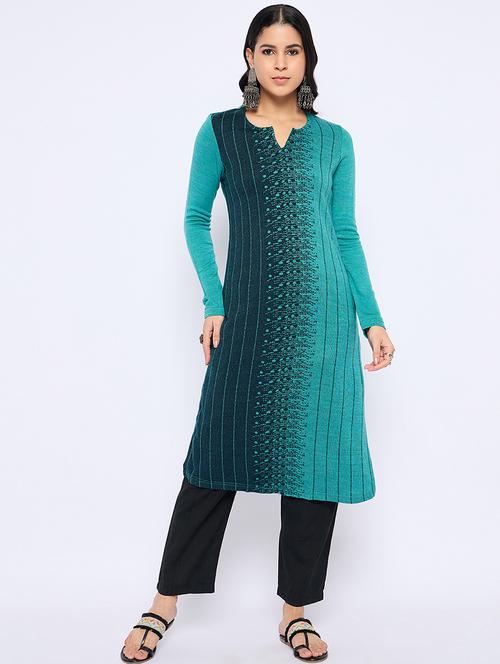 women self designed long sleeves woolen kurta - 21724293 -  Standard Image - 0