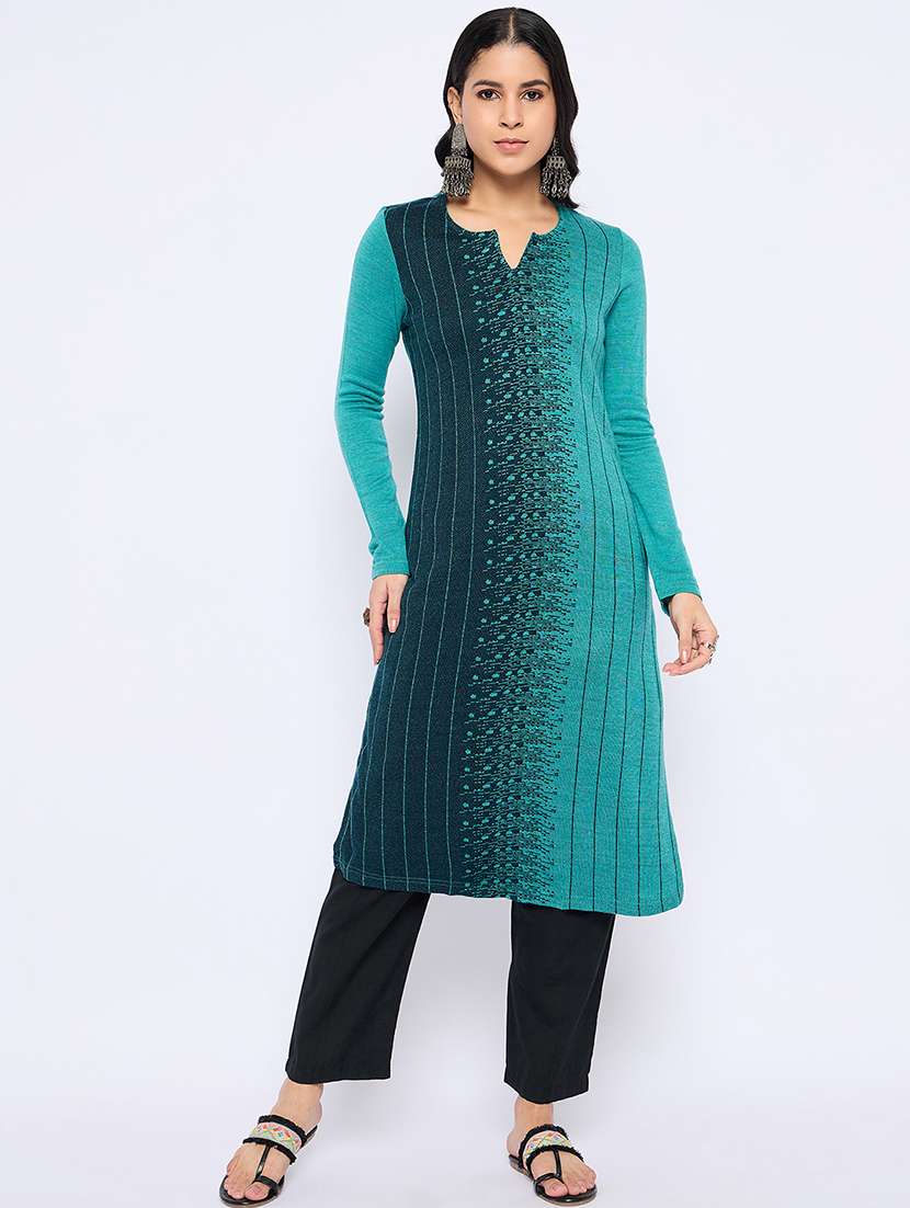 women self designed long sleeves woolen kurta - 21724293 -  Zoom Image - 0