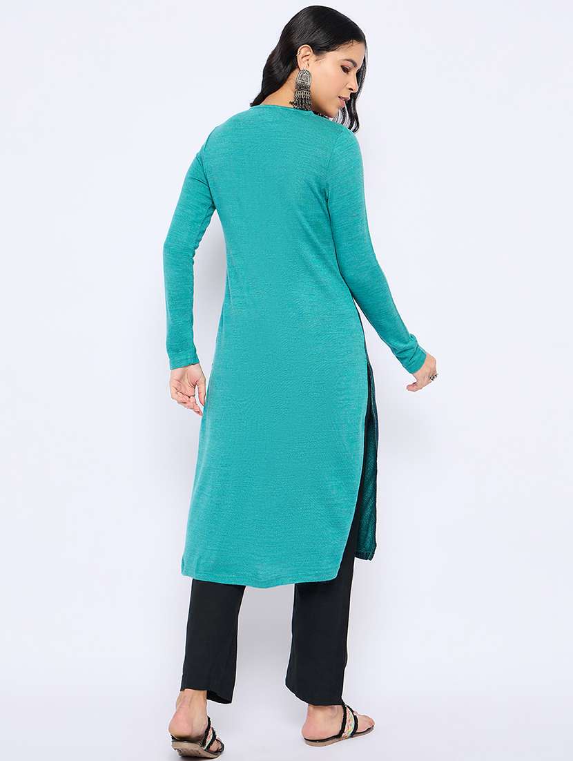 women self designed long sleeves woolen kurta - 21724293 - Standard Image - 3