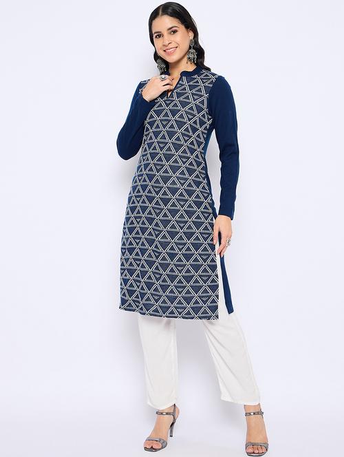 women self designed long sleeves woolen kurta - 21724294 - Standard Image - 0