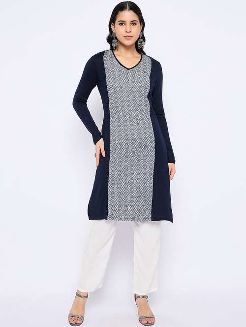 women self designed long sleeves woolen kurta - 21724296 -  Standard Image - 0