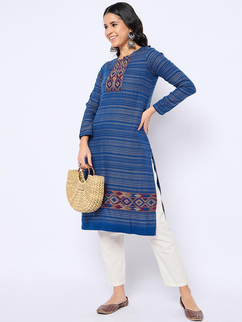 women self designed long sleeves woolen kurta - 21724297 - Standard Image - 3