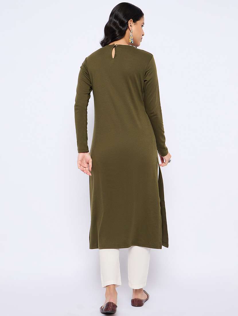 women self designed long sleeves woolen kurta - 21724299 -  Standard Image - 3