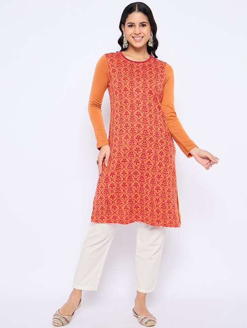 women self designed long sleeves woolen kurta - 21724302 -  Standard Image - 0