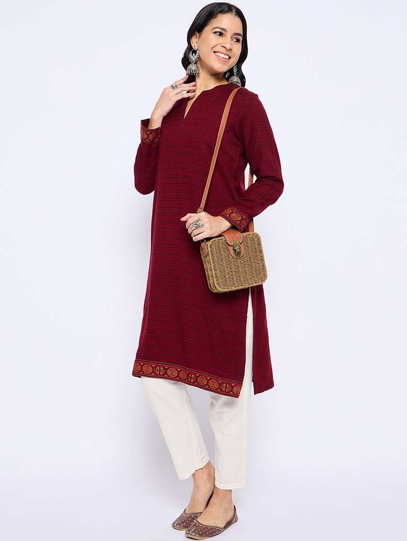 women self designed long sleeves woolen kurta