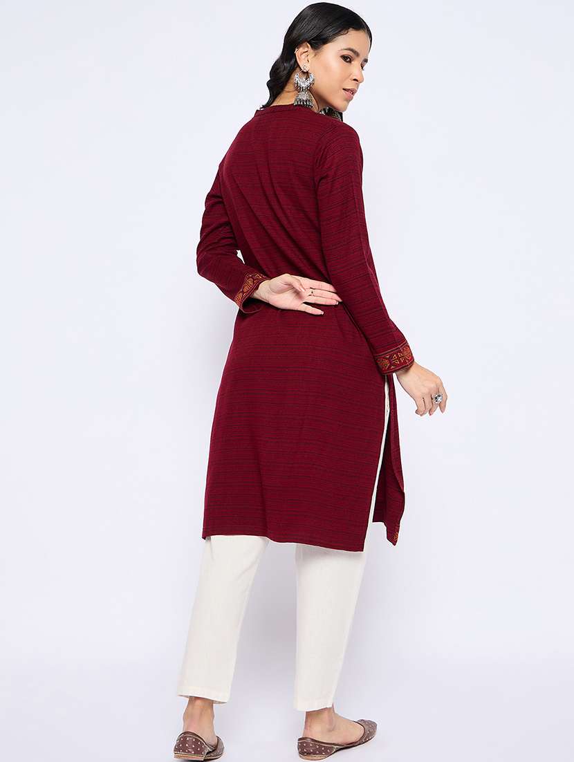 women self designed long sleeves woolen kurta - 21724304 -  Standard Image - 3