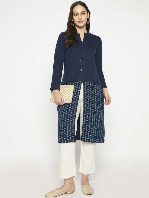 women self designed long sleeves woolen kurta - 21724307 -  Standard Image - 0