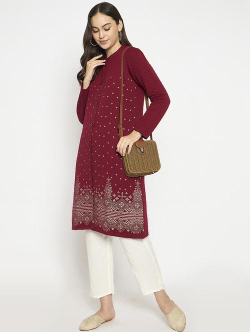 women printed long sleeves woolen kurta - 21724308 -  Standard Image - 0