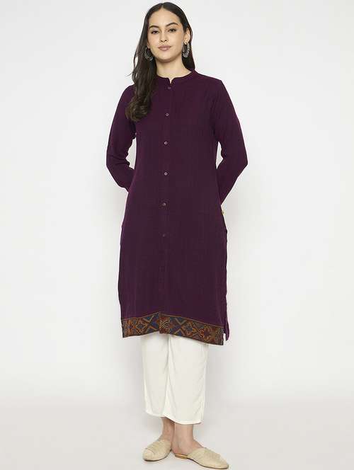 women solid long sleeves woolen kurta - 21724309 -  Standard Image - 0