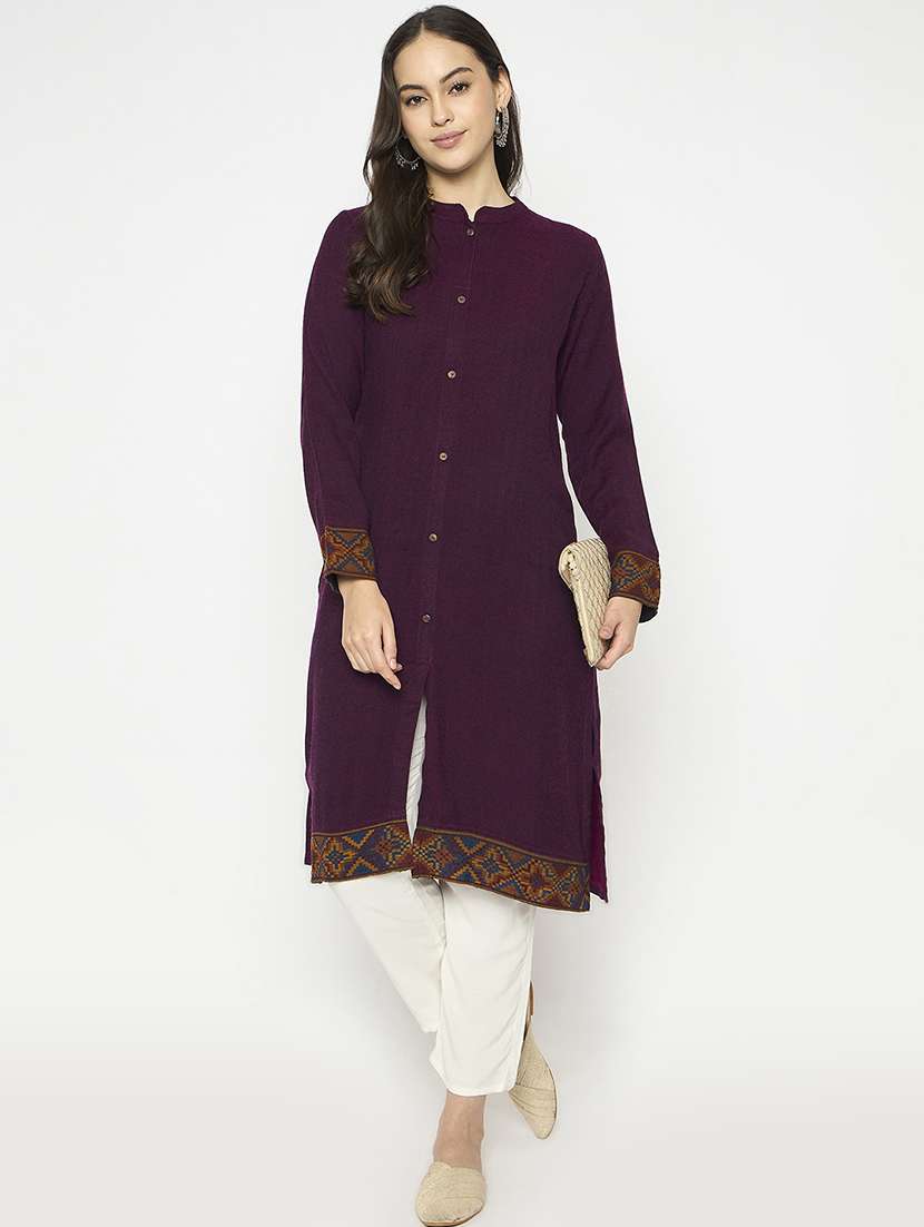 women solid long sleeves woolen kurta - 21724309 -  Standard Image - 3