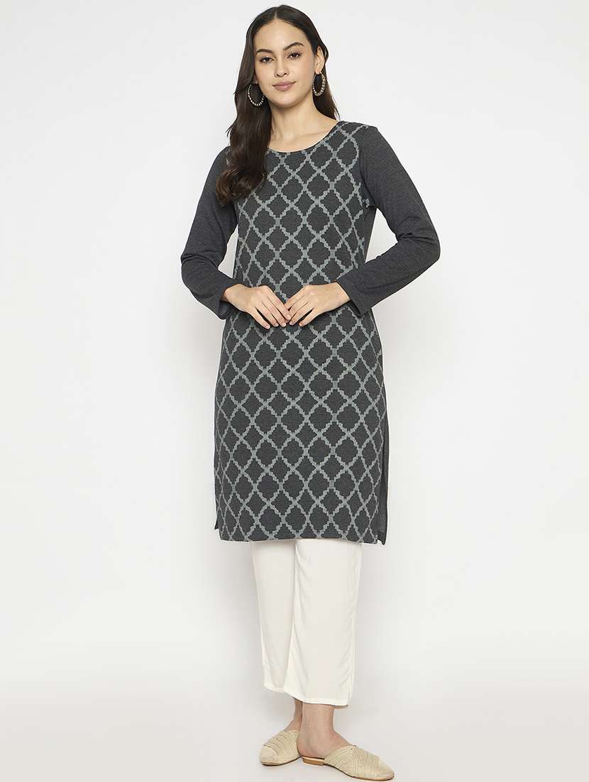 women self designed long sleeves woolen kurta