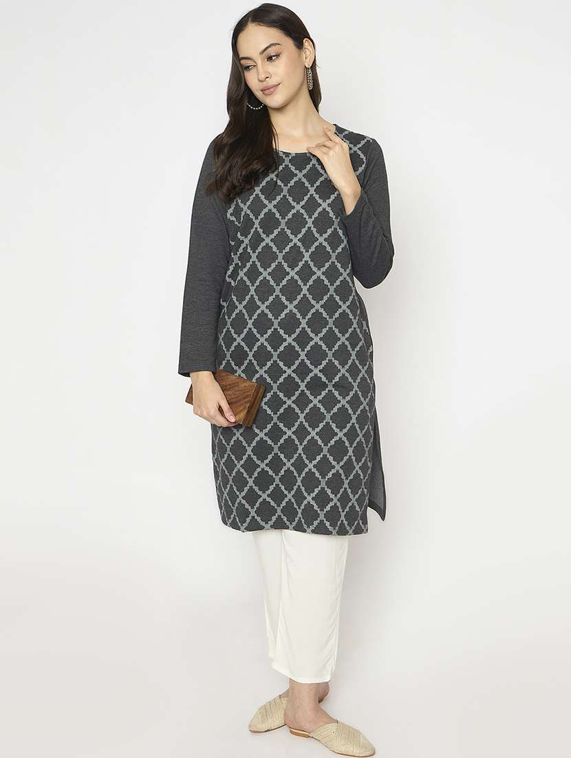 women self designed long sleeves woolen kurta - 21724310 -  Standard Image - 3