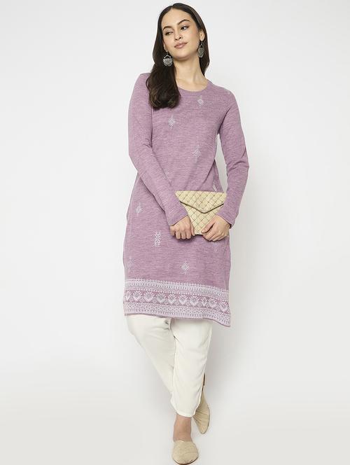 women embroidered long sleeves woolen kurta - 21724312 -  Standard Image - 0