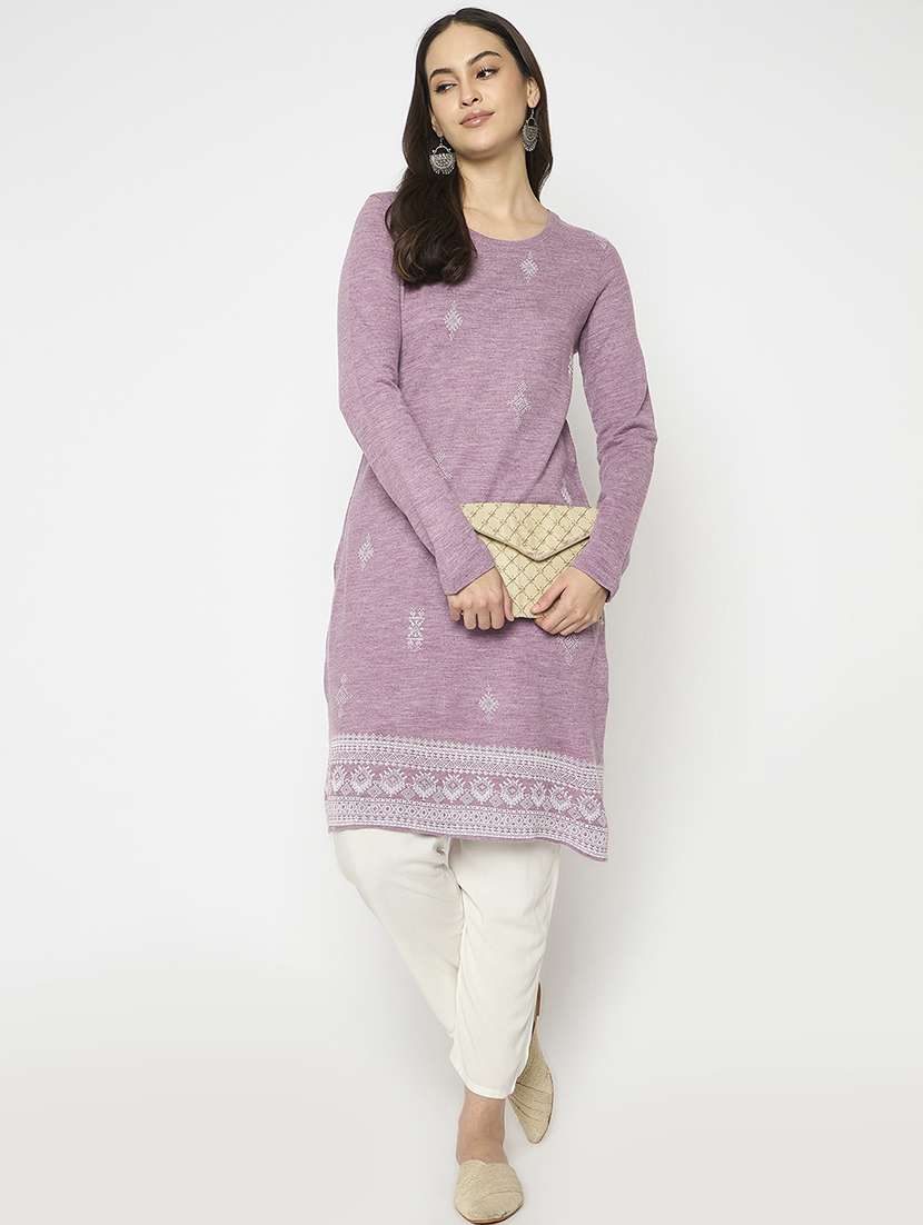 women embroidered long sleeves woolen kurta