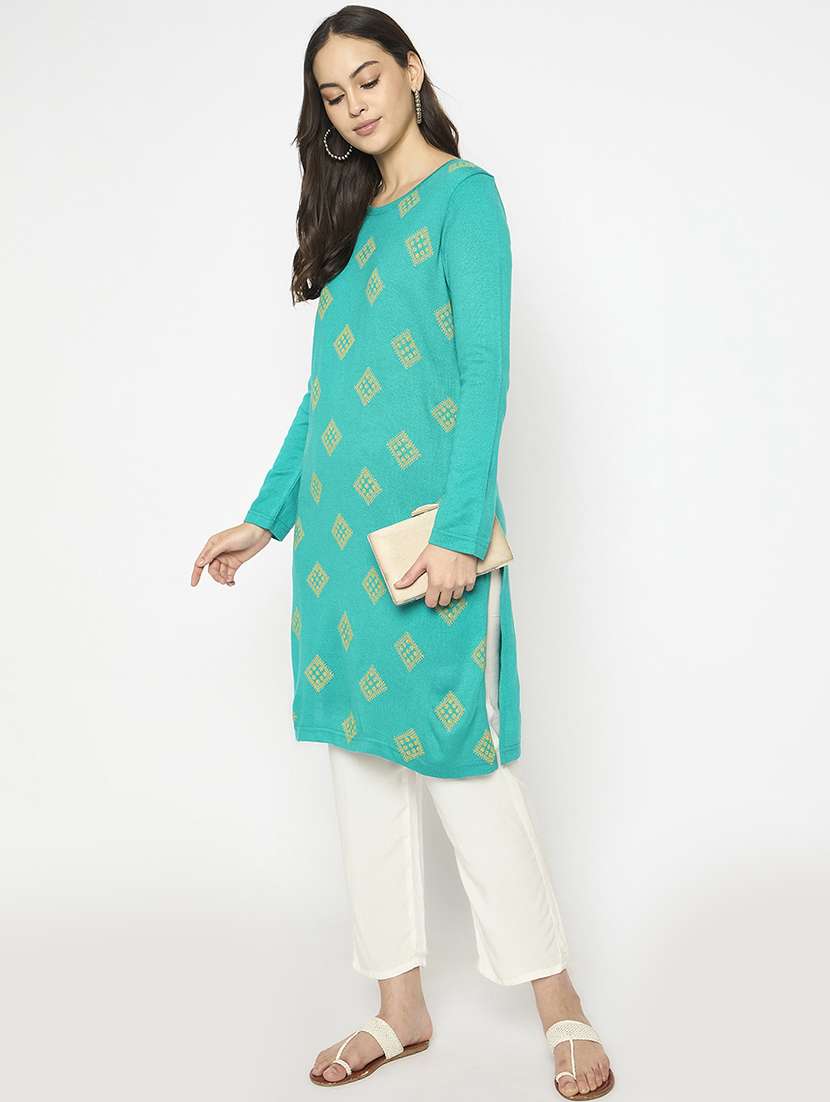 women self designed long sleeves woolen kurta - 21724313 -  Standard Image - 3