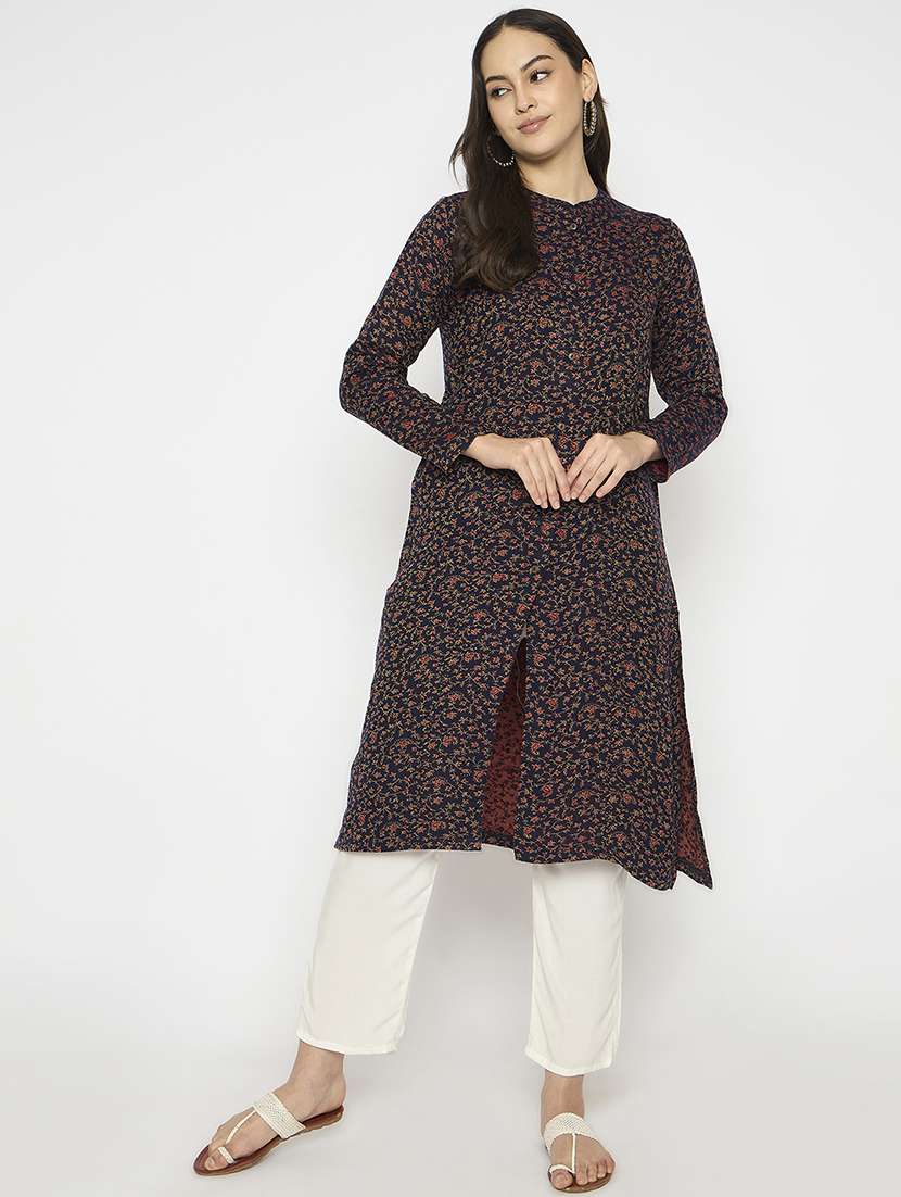 women self designed long sleeves woolen kurta