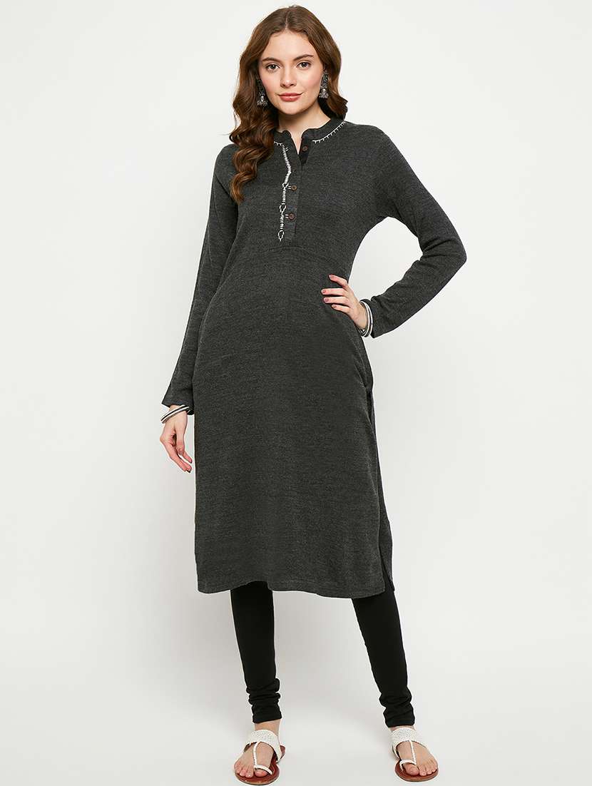 women embroidered long sleeves woolen kurta