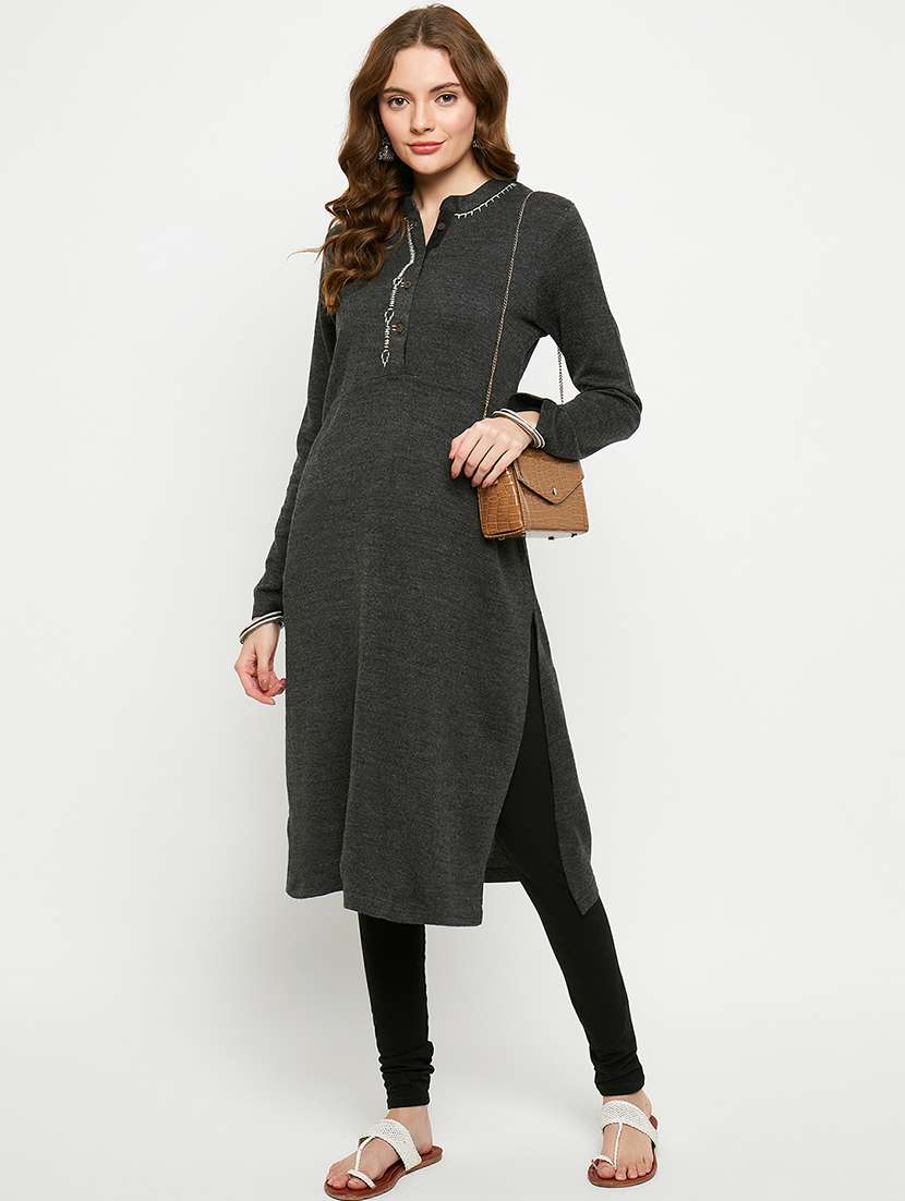 women embroidered long sleeves woolen kurta - 21724323 -  Standard Image - 3