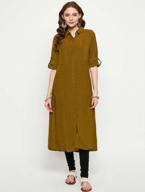 women mustard solid a-line woolen kurta - 21724325 -  Standard Image - 0