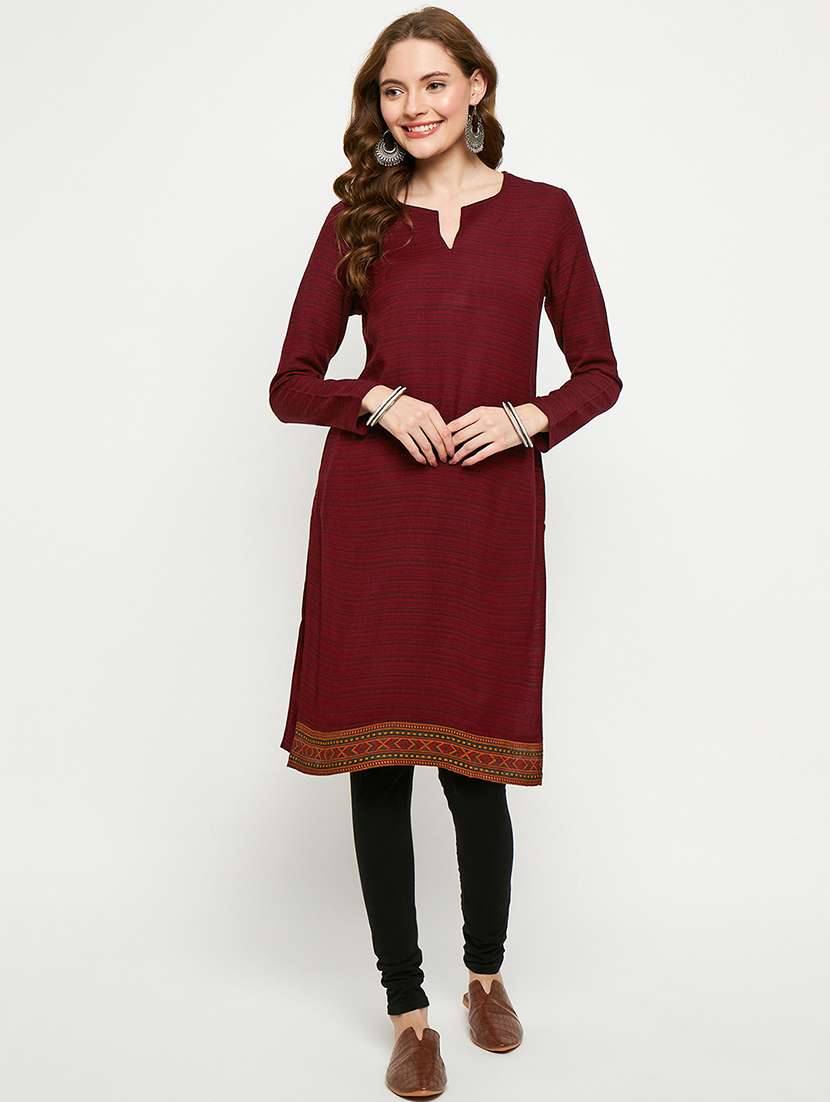 women sellf designed long sleeves woolen kurta