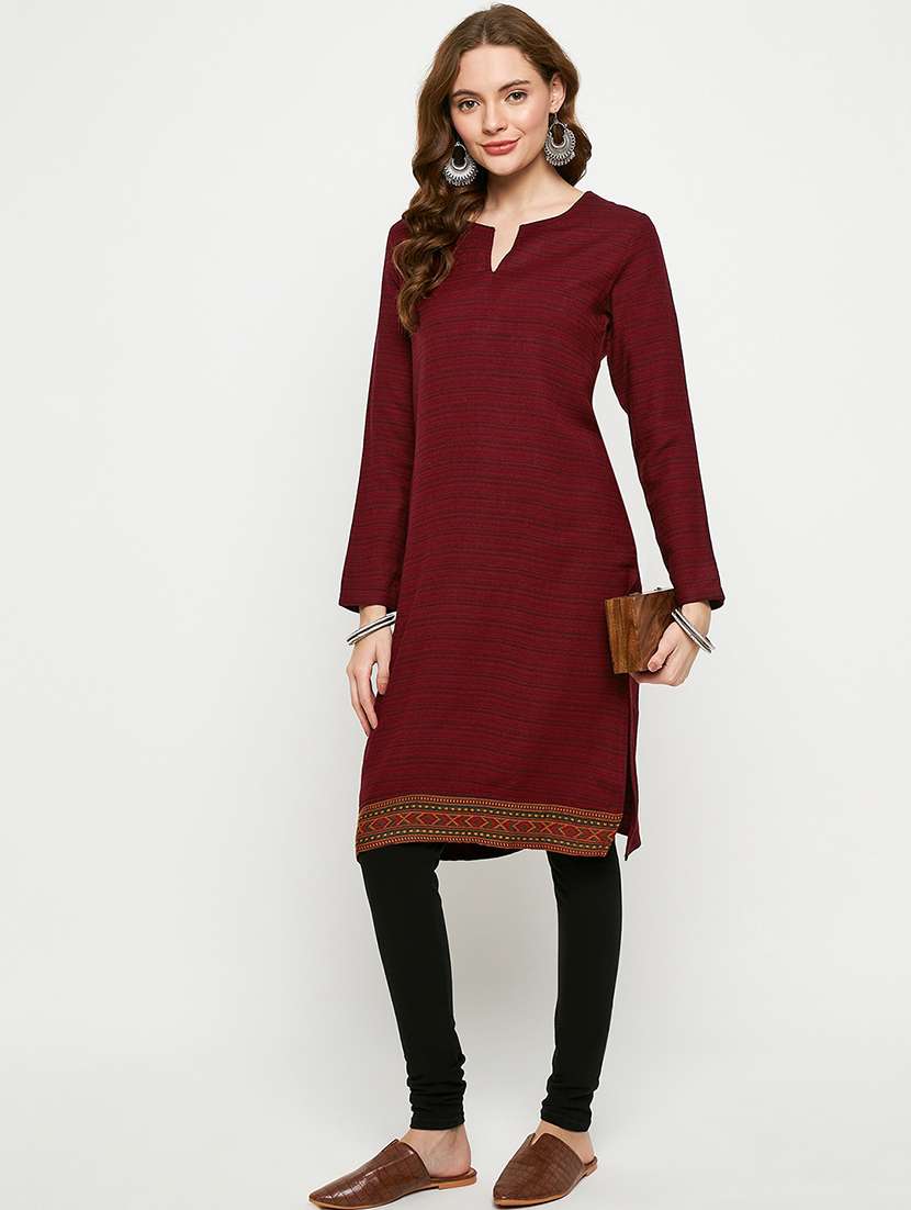 women sellf designed long sleeves woolen kurta - 21724327 - Standard Image - 3