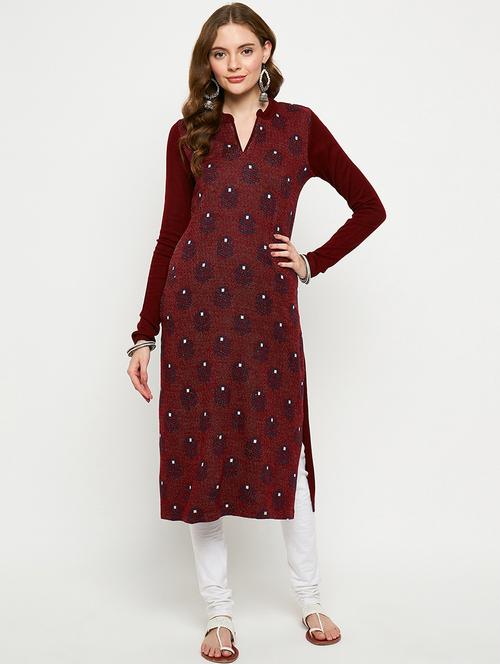 women embroidered long sleeves woolen kurta - 21724329 -  Standard Image - 0