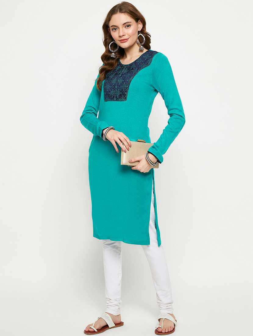 women embroidered long sleeves woolen kurta - 21724330 -  Standard Image - 3