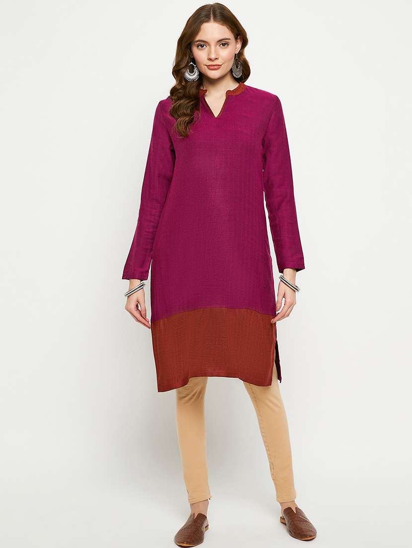 women self designed long sleeves woolen kurta