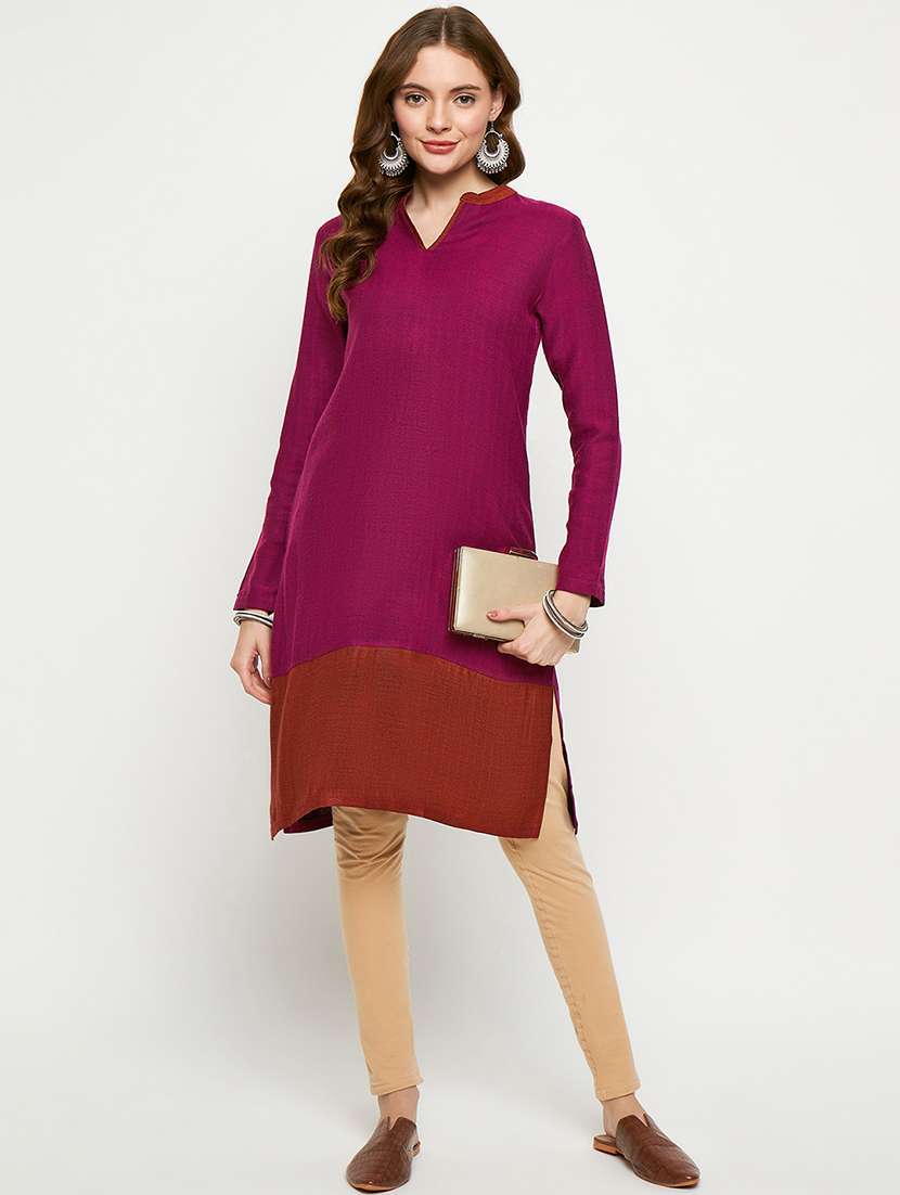 women self designed long sleeves woolen kurta - 21724331 - Standard Image - 3