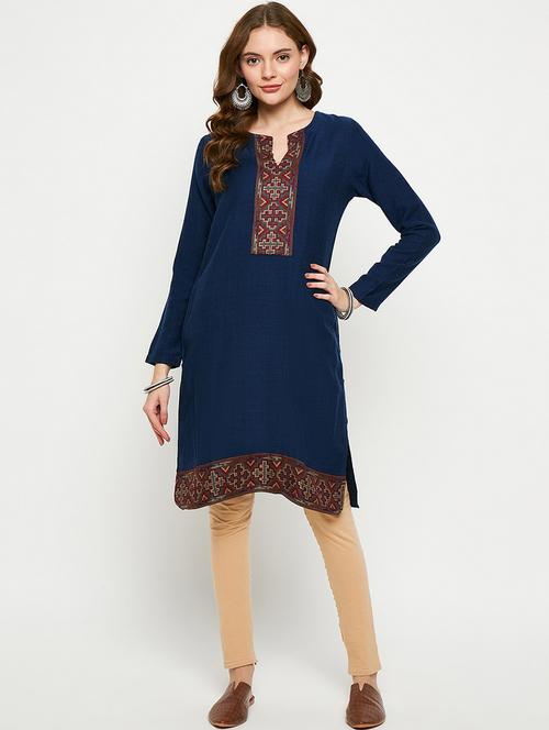 women self designed long sleeves woolen kurta - 21724332 -  Standard Image - 0