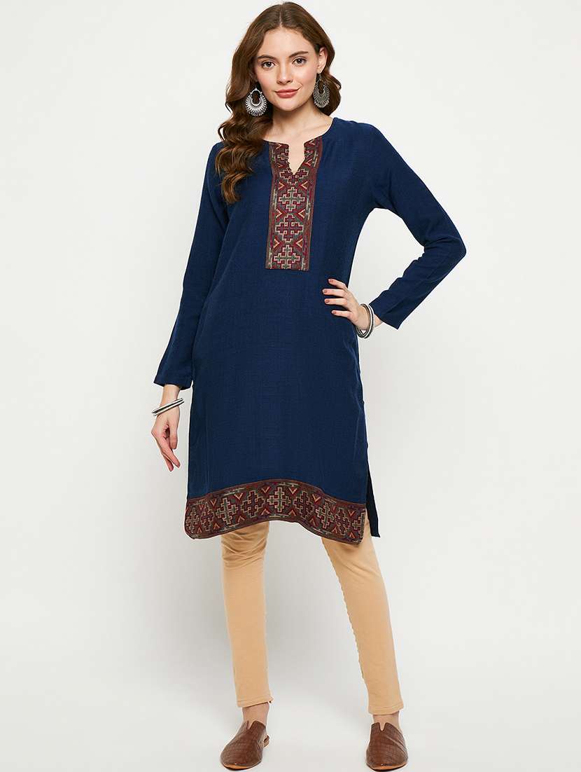 women self designed long sleeves woolen kurta