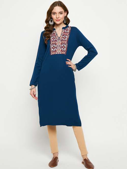 women self designed long sleeves woolen kurta - 21724333 -  Standard Image - 0