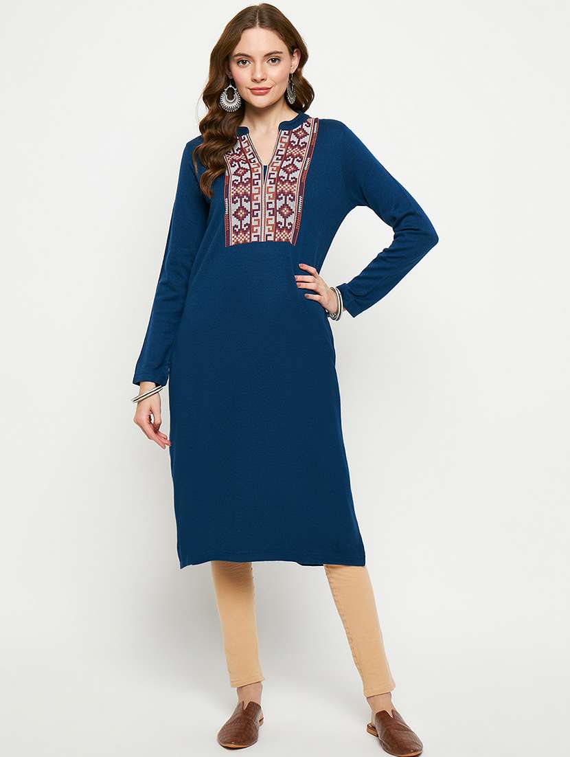 women self designed long sleeves woolen kurta