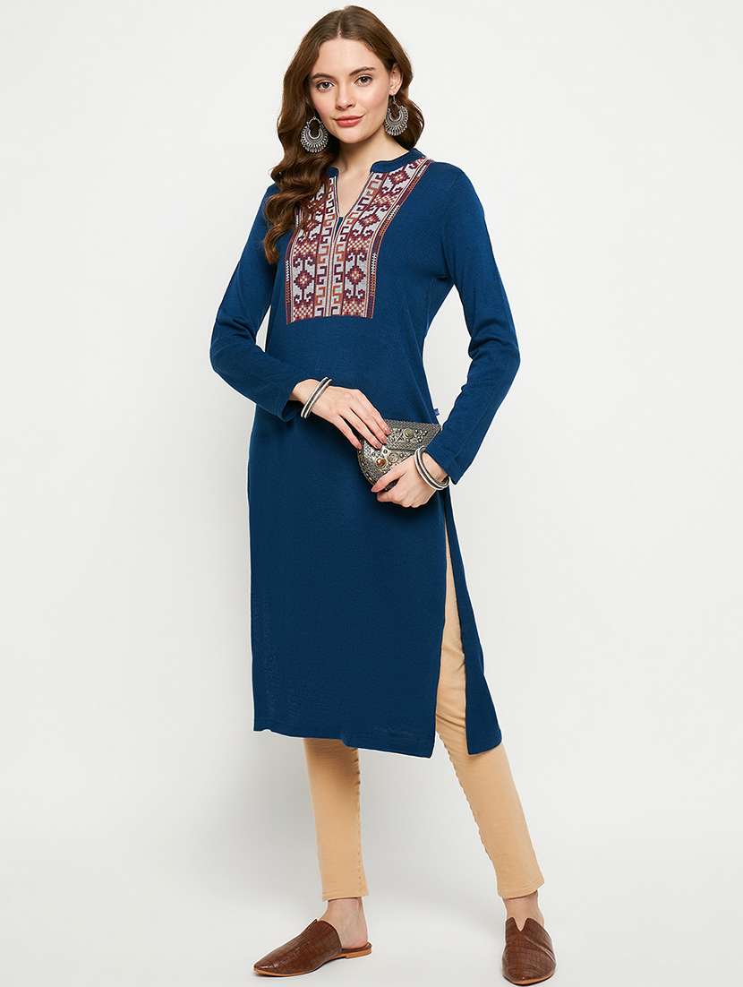 women self designed long sleeves woolen kurta - 21724333 -  Standard Image - 3