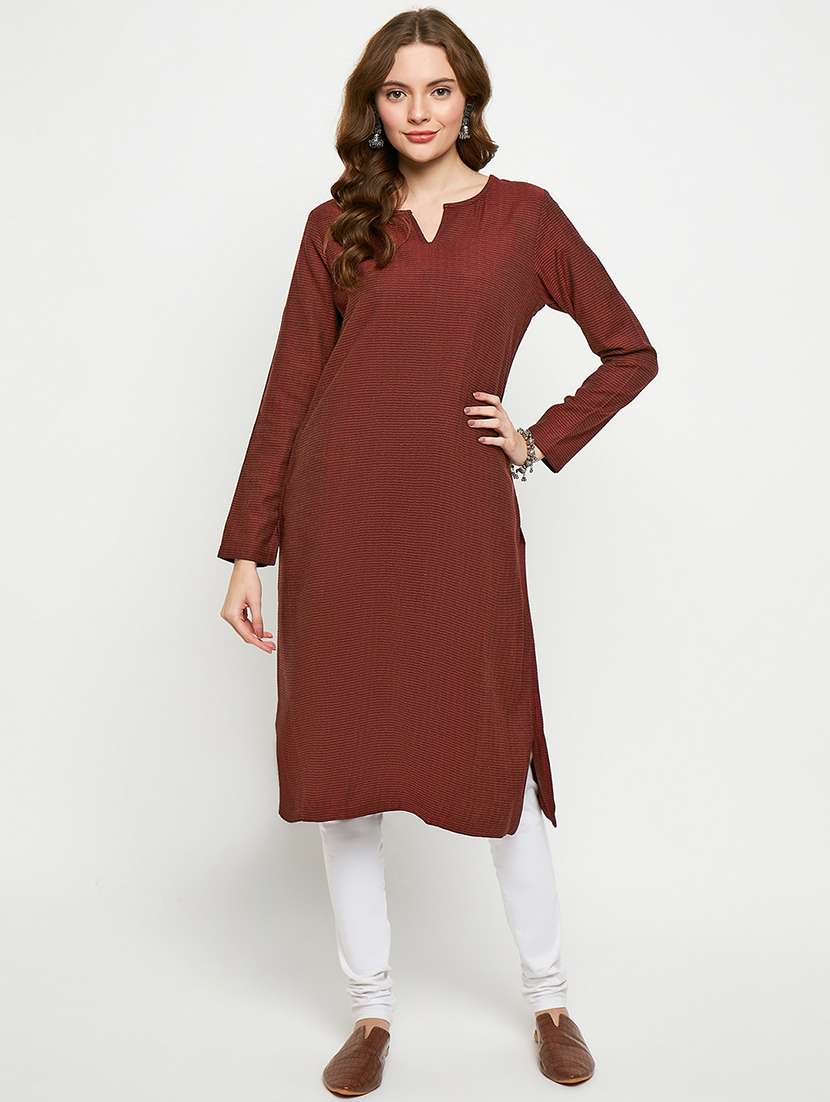 women solid long sleeves woolen kurta