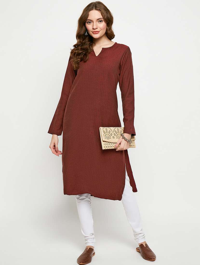 women solid long sleeves woolen kurta - 21724334 -  Standard Image - 3