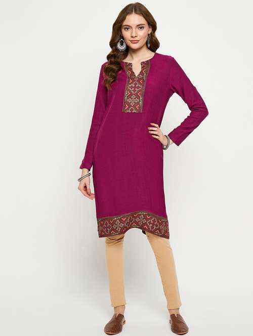 women self designed long sleeves woolen kurta