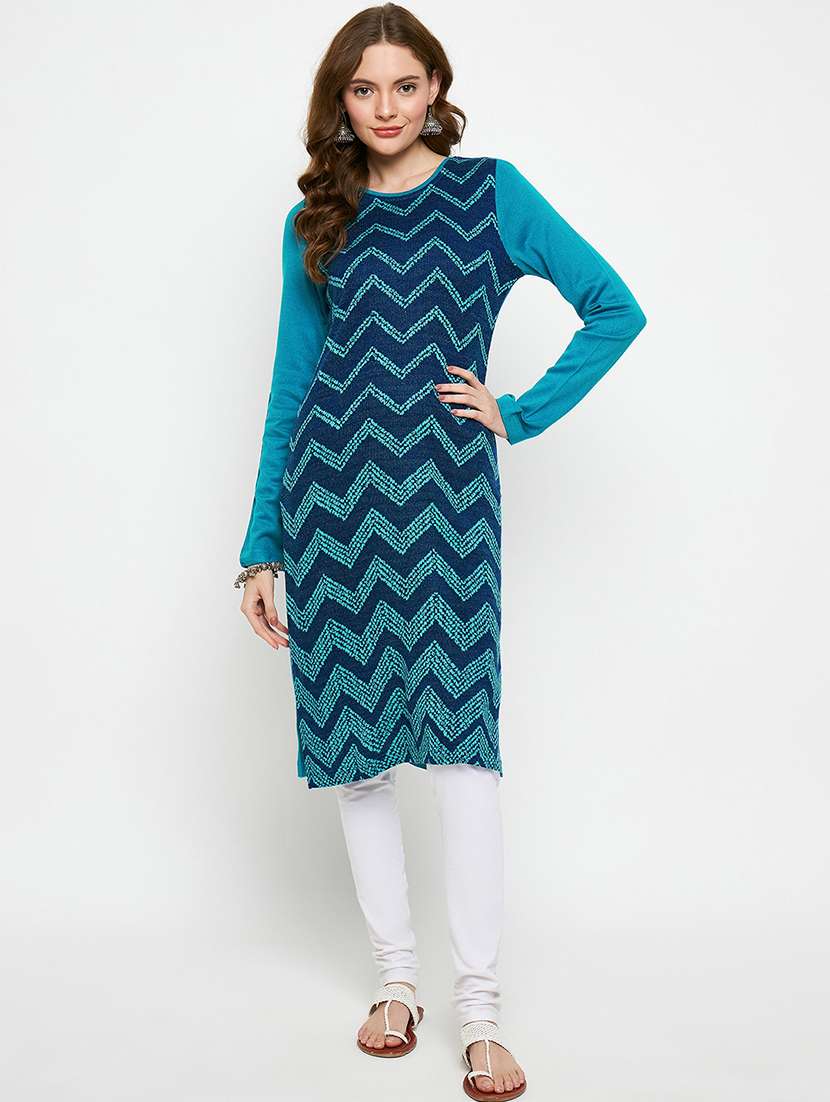 women self designed long sleeves woolen kurta