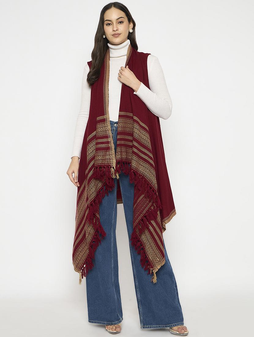 women sleeveless self design asymmetric shrug - 21724352 -  Zoom Image - 0
