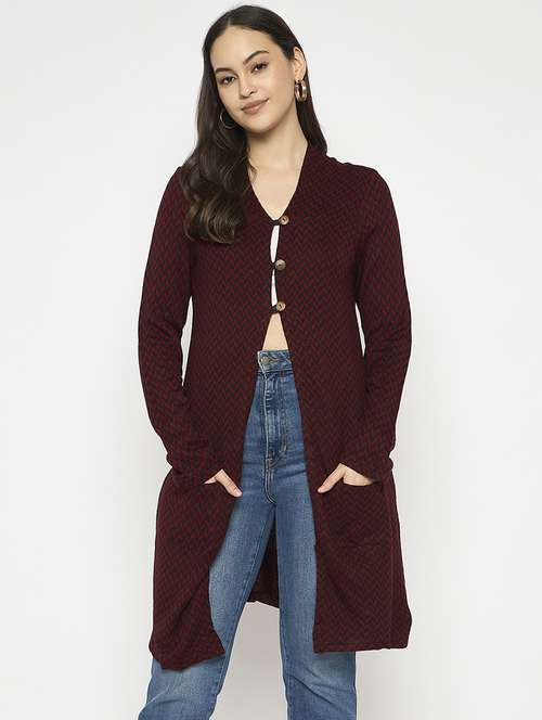women long sleeves self design cardigan - 21724355 - Standard Image - 0