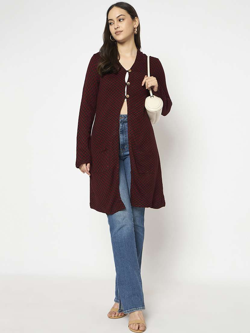 women long sleeves self design cardigan - 21724355 - Standard Image - 3