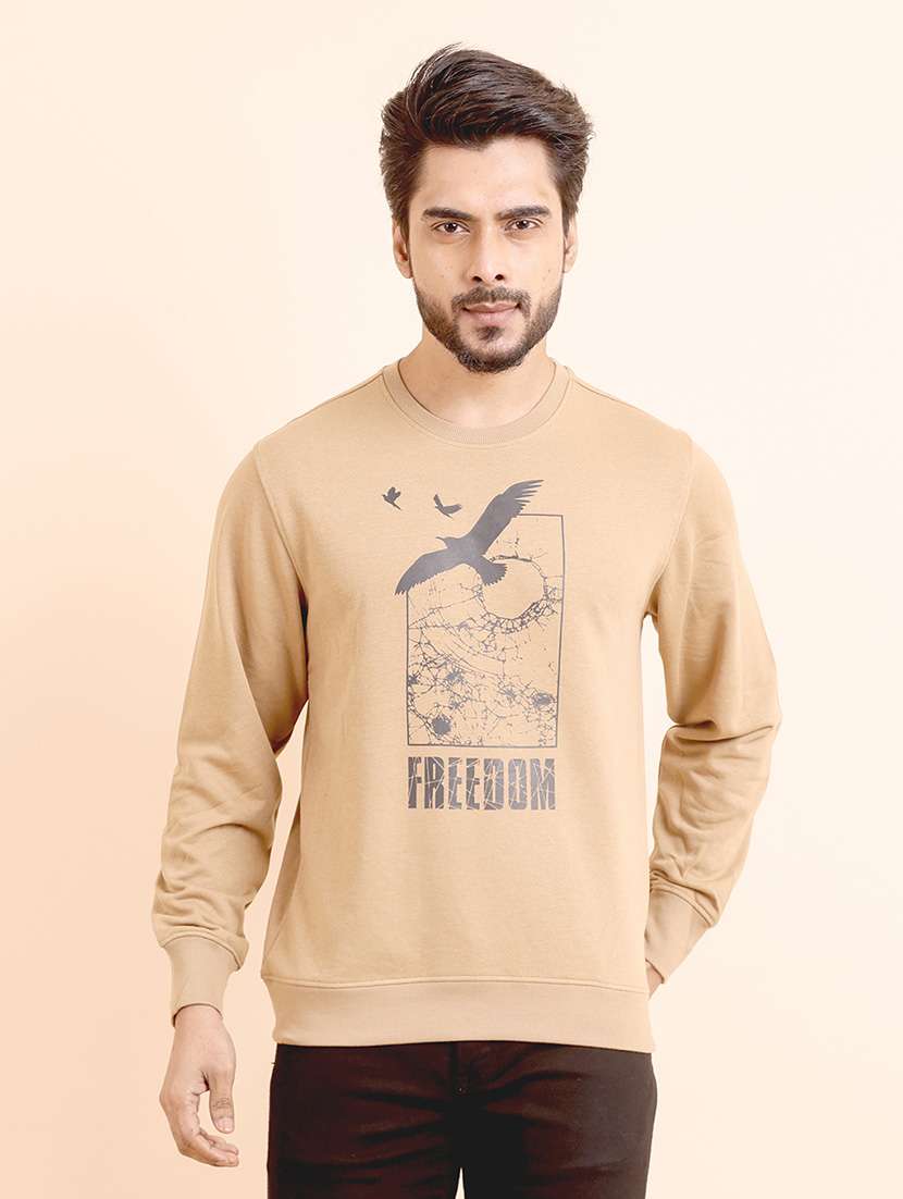 men long sleeves front print sweatshirt