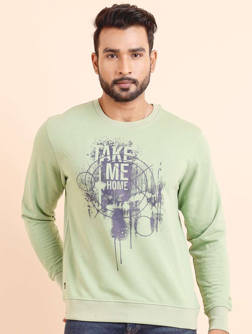 men long sleeves front print sweatshirt