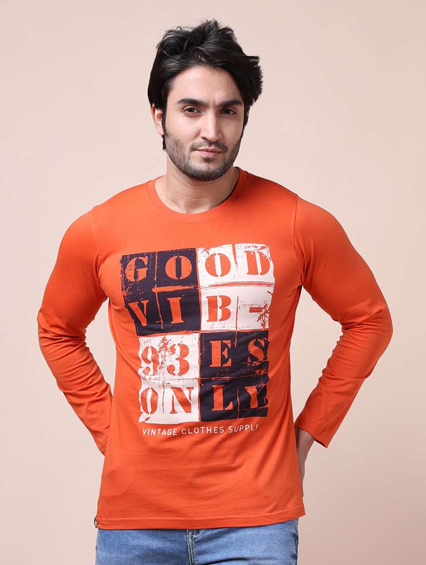 men long sleeves front print t-shirt