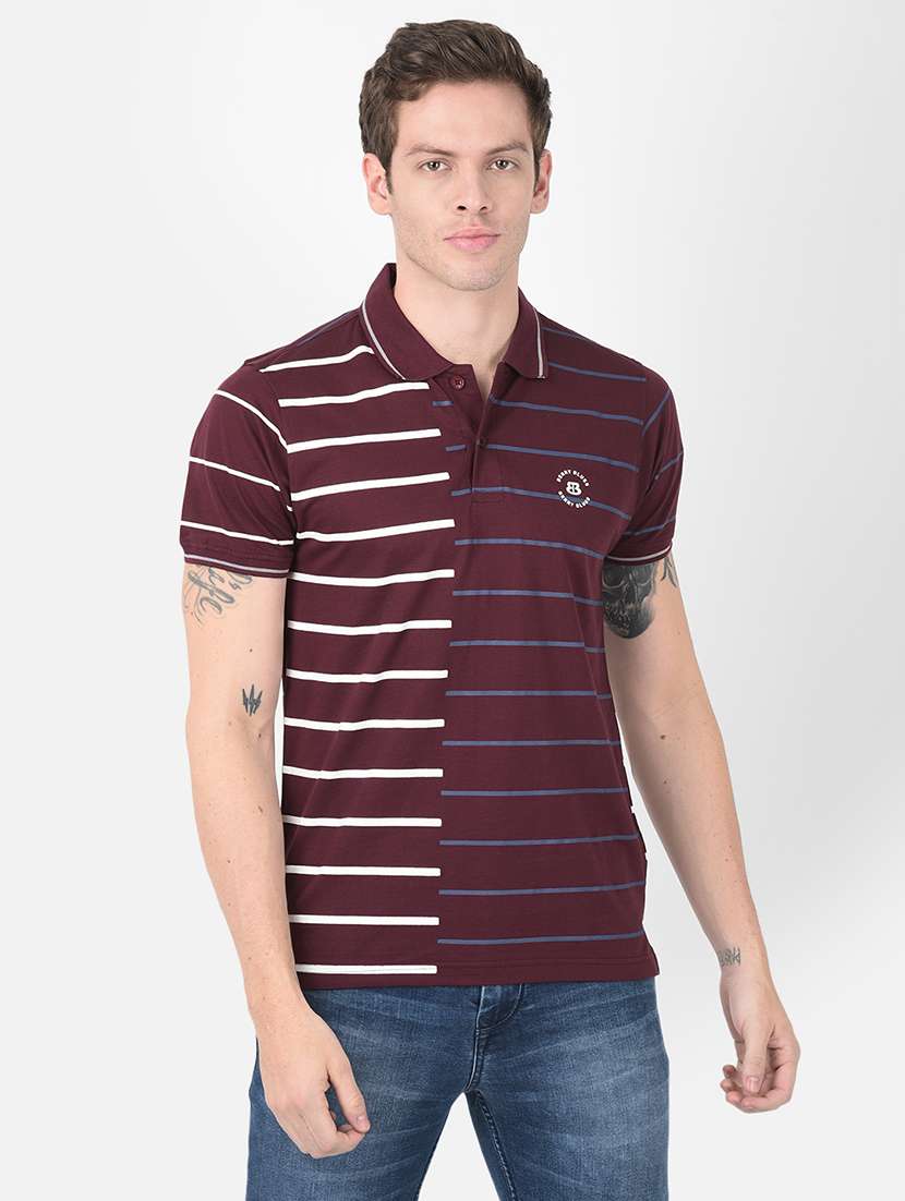 men striped short sleeves polo t-shirt