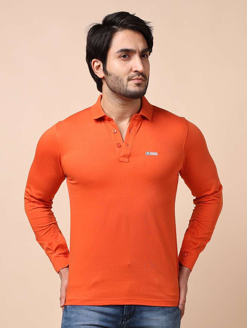 men long sleeves plain polo t-shirt